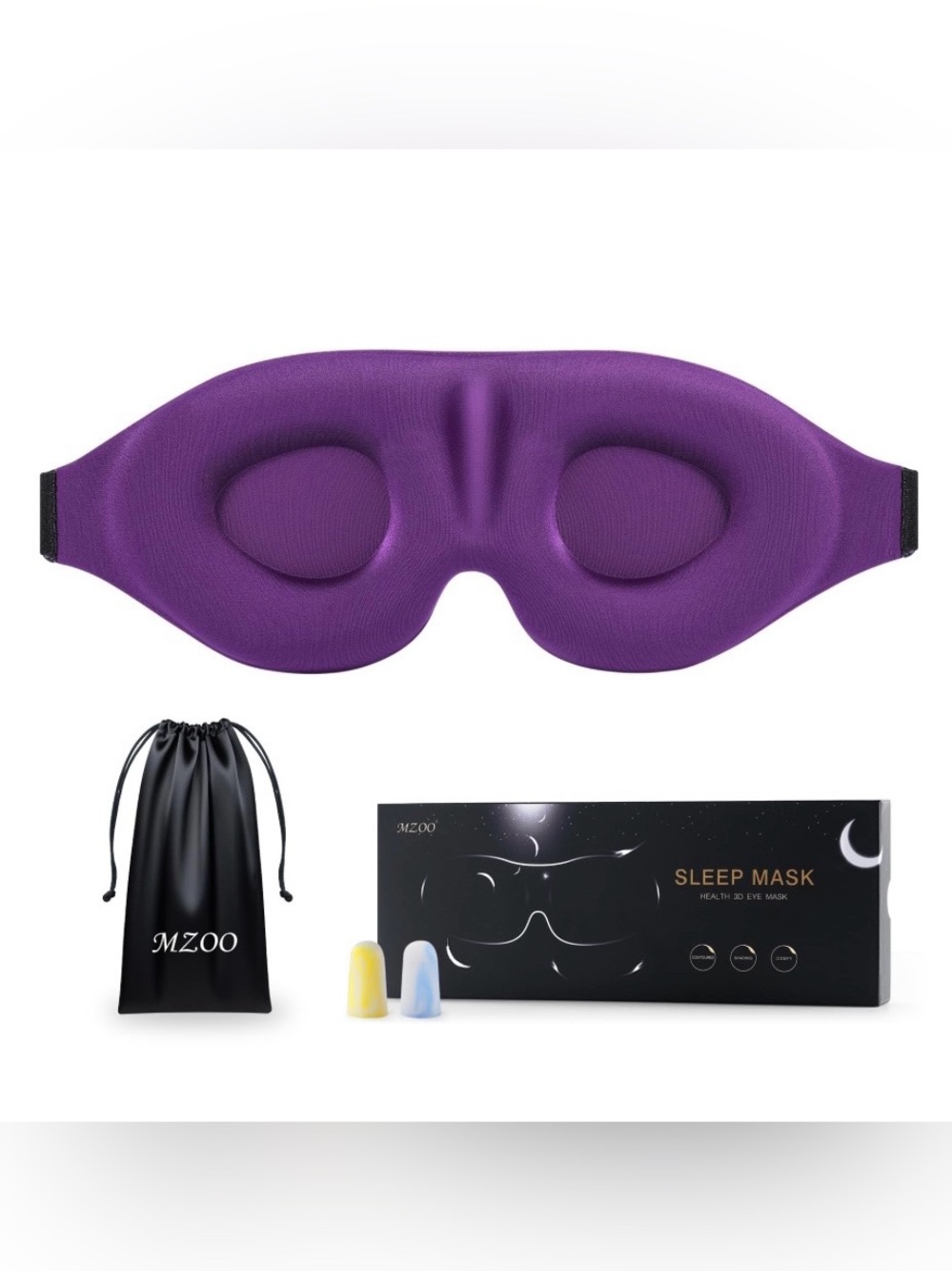 Sleep Mask with Ear Plugs & Travel Bag - PURPLE